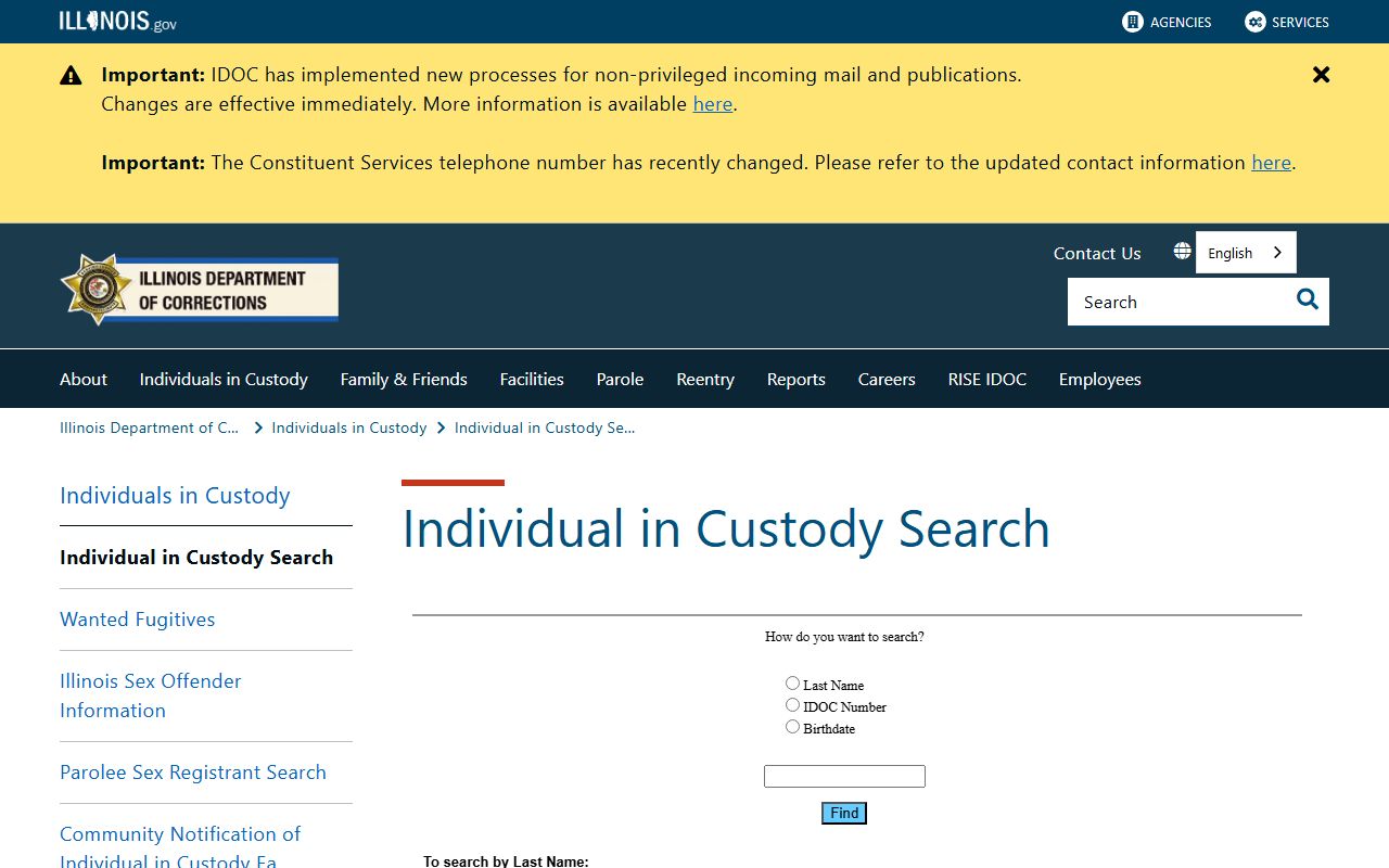 IDOC inmate search for Logan Correctional Center custody records